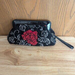 Vera Bradley Retired Wristlet Clutch Jacquard Black Red Gray Roses Kiss Lock